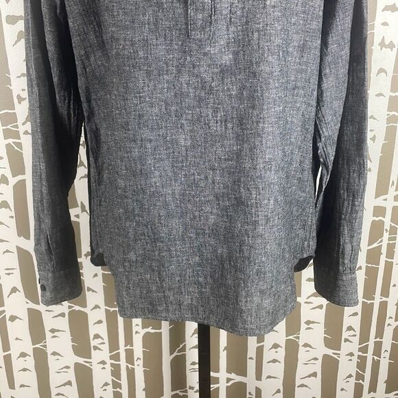 Linen Blend Roll Tab Sleeve Half Button Tunic Top M - Picture 5 of 8